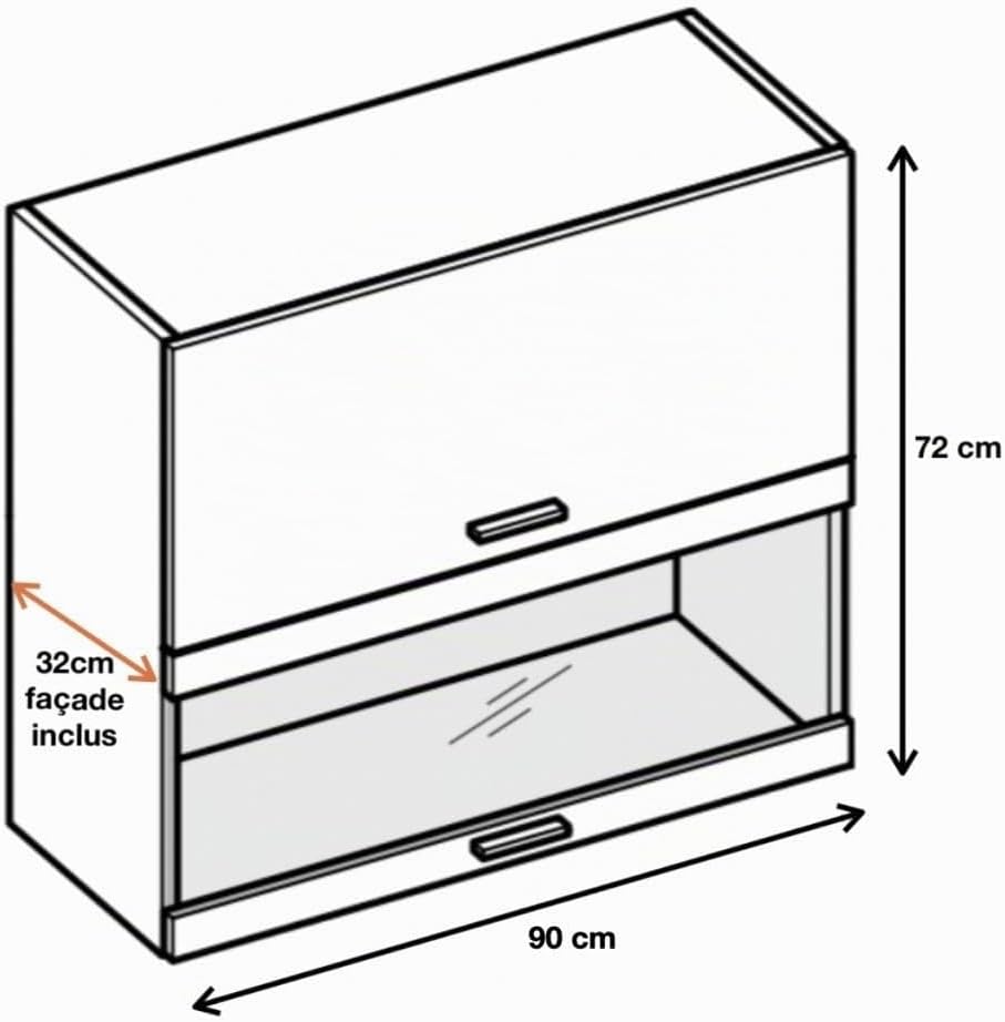 Cuisineandcie - Meuble haut de cuisine Bellissi Blanc Brillant 2 portes relevables avec vitre opaque L 90 cm Standard Blanc Brillant.