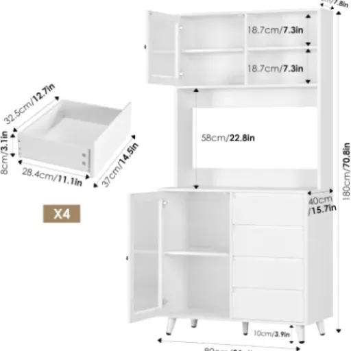 Avis FOREHILL Buffet de Cuisine 80x40x180 cm : un vaisselier compact avec beaucoup de rangements