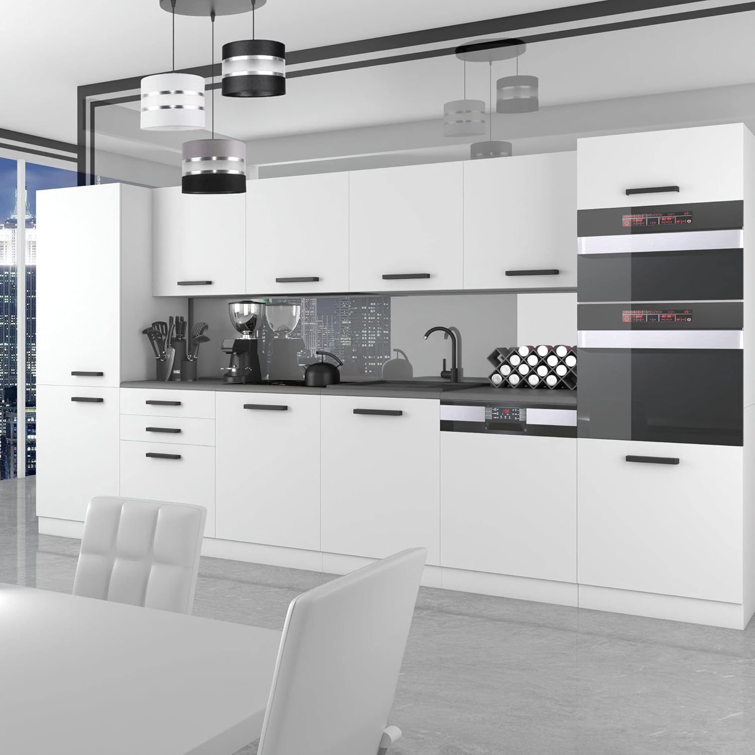 Belini Naomi Cuisine Équipée Complète - 360 cm Avec Plan de Travail, Blanc Mat