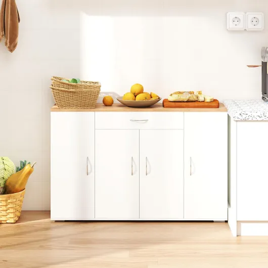 Meuble Cuisine Rangement avec Plan de Travail avec 4 Portes et 1 tiroir, Meuble de Rangement Cuisine Blanche Moderne