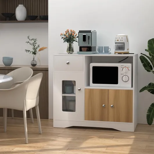 Buffet de Cuisine avec Étagère à Micro-Ondes, Portes et 1 Tiroir, avec 3 Portes, Meuble de Rangement, Étagères Réglables, Armoire de Rangement pour Salon,Cuisine,Salle à Manger, 80x40x83cm