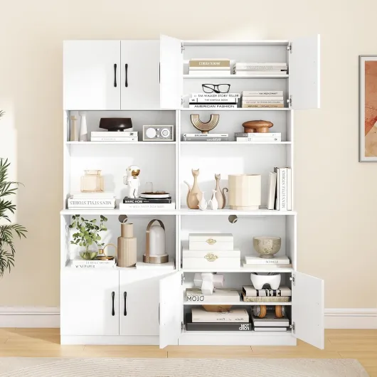 Buffet de Cuisine avec Station de Recharge, 2 Armoire à Porte & Compartiment, Colonne Cuisine Multi-Rangement, Dispositif Anti-basculement, Placard de Rangement, 64,5 x 38 x 168 cm