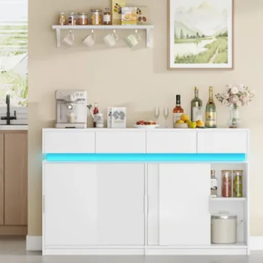 Test Hzuaneri Meuble Cuisine 4 tiroirs : le buffet pratique avec prises et LED qui fait le job (si on survit au montage)