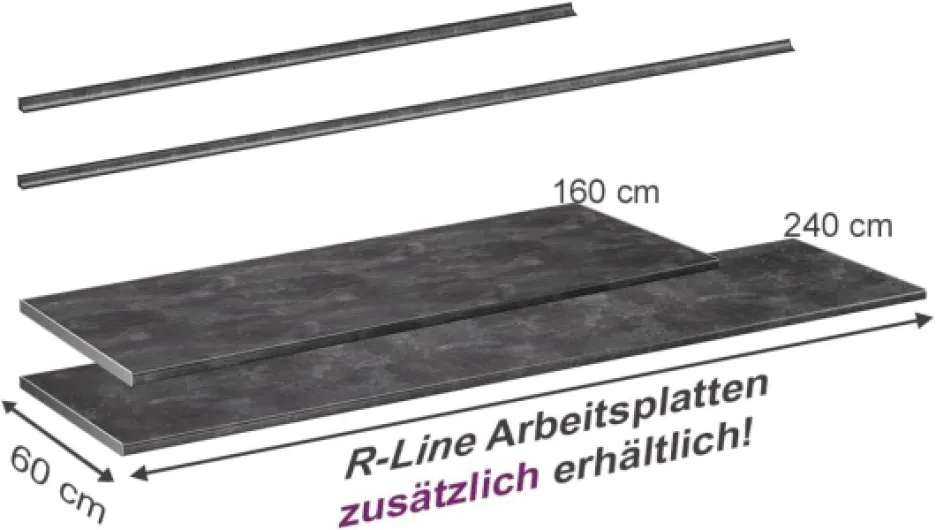 Plan de Travail Cuisine R-Line, Anthracite, 160cm, adapté au Montage sur des Meubles Bas et des Plans de Travail Anthracite 160 cm