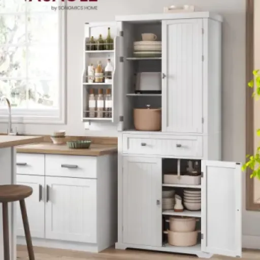 Test VASAGLE Buffet Haut Cuisine BBC561W21 : un grand meuble de rangement qui fait le job sans trop de chichis