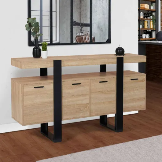 Buffet 160 cm Phoenix XXL 4 Portes Bois et Noir