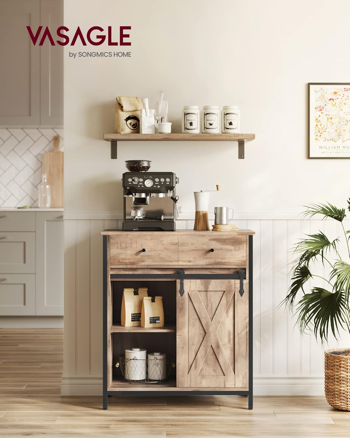 Meuble de Rangement, Buffet Cuisine, Commode, avec Porte Coulissante, Tiroirs, 30 x 70 x 80 cm, Étagères Réglables, pour Salon, Marron Camel et Noir d'encre LSC100B50 Marron Camel + Noir D'encre Avec Tiroir