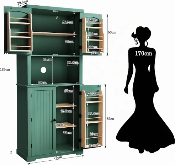 HOLTICO Buffet Haut avec Étagères Ouvertes, Vaisselier Rangement pour Cuisine, Grand Armoire de Salle à Manger, Garde-Manger avec Portes et étagères pour Salle à Manger, Salon,183x76x39.5cm, Vert