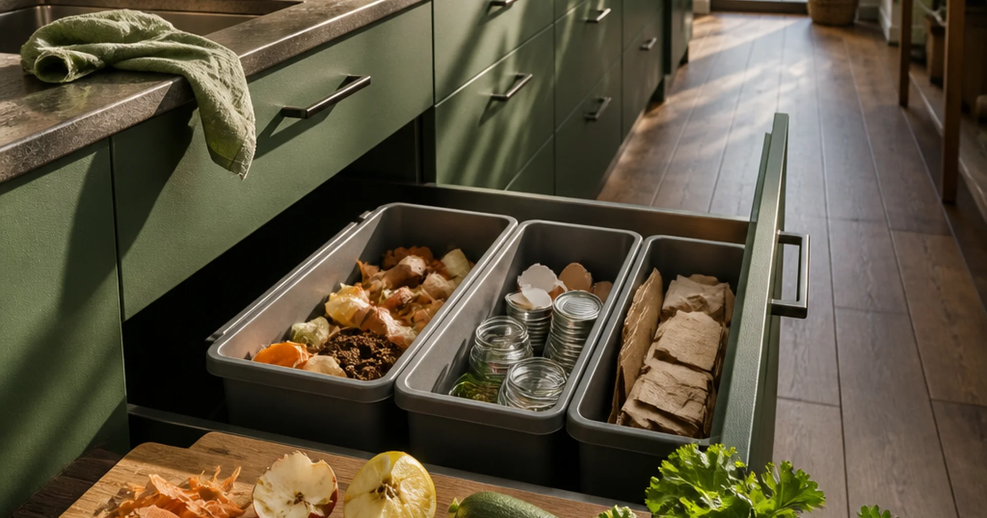 Tri sélectif intégré au meuble de cuisine : les systèmes qui rendent le geste automatique